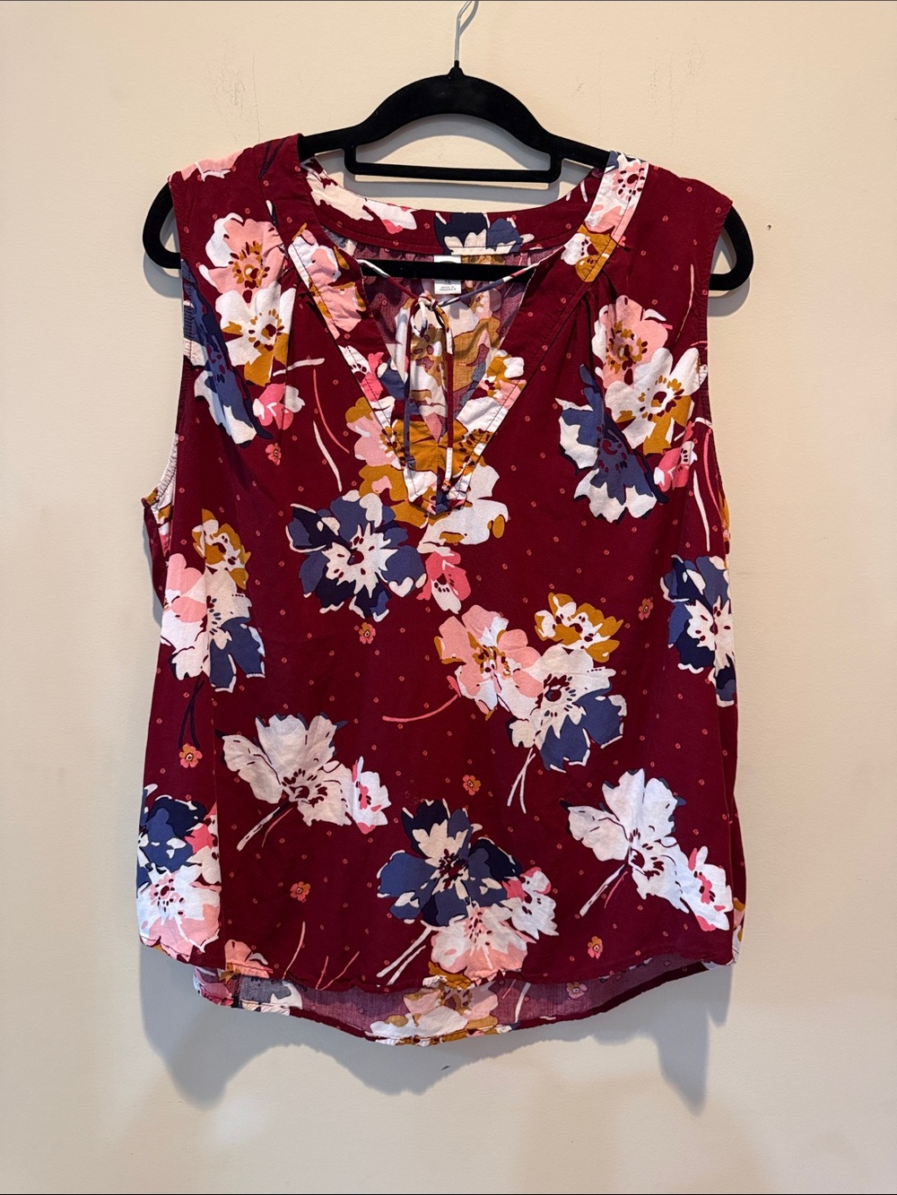 Floral Tie-Front Sleeveless Top - Burgundy (worn once!)
